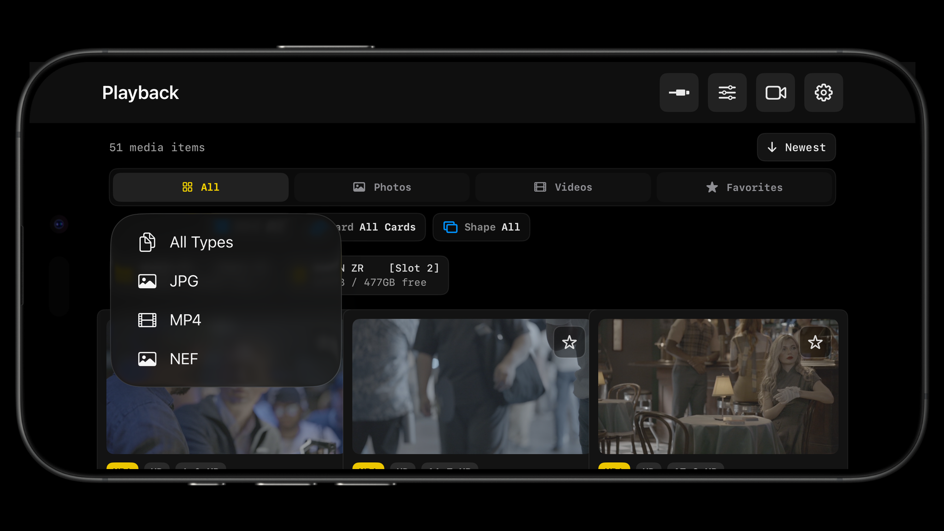 ZR Ctl playback type filter menu