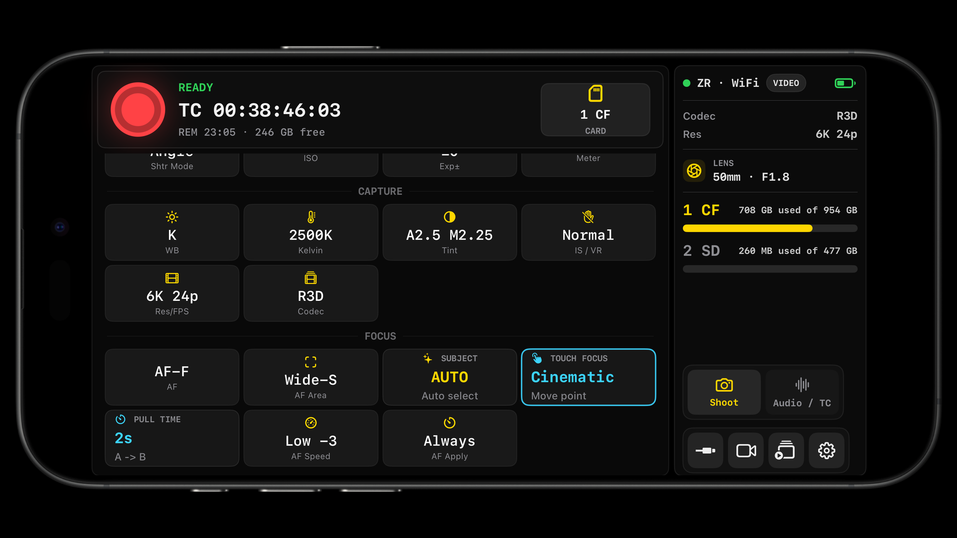 ZR Ctl video focus controls page